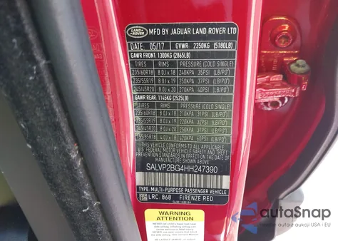 2017 Land Rover Range Rover Evoque Se/Se Premium z USA, uszkodzony, nr VIN SALVP2BG4HH247390